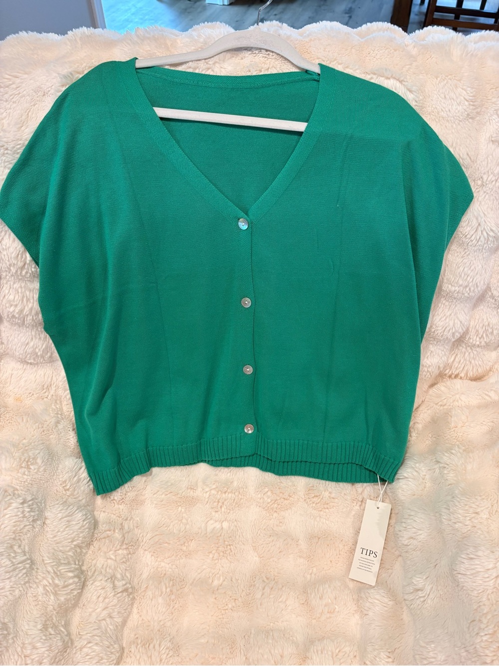 Green V-Neck Button Front Women’s Top
